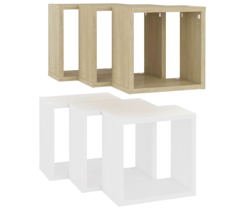 vidaXL Estantes cubo de pared 6 uds blanco y roble Sonoma 26x15x26 cm