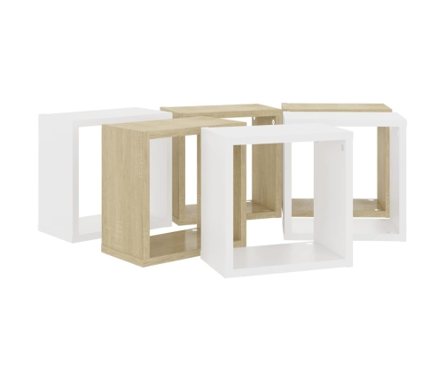 vidaXL Estantes cubo de pared 6 uds blanco y roble Sonoma 26x15x26 cm