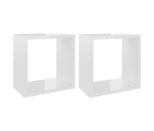 Estantes cubo de pared 2 unidades blanco brillo 26x15x26 cm