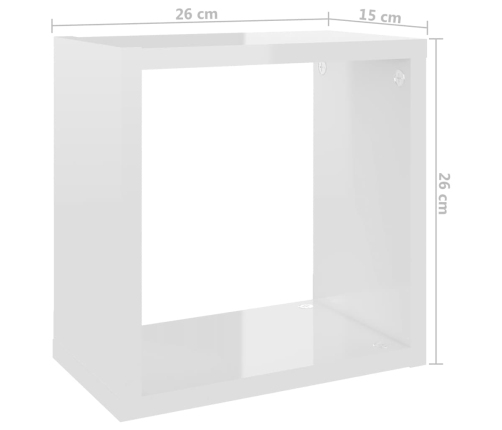 Estantes cubo de pared 2 unidades blanco brillo 26x15x26 cm