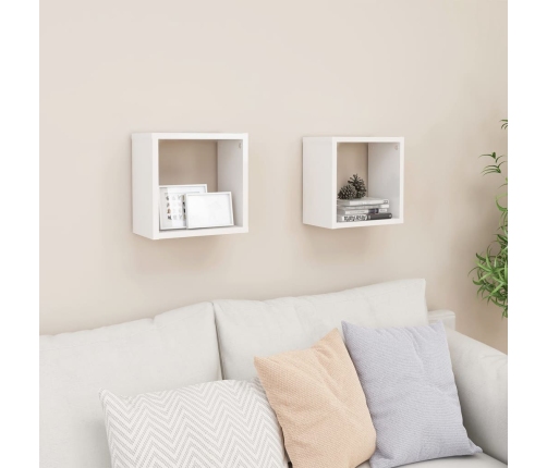 Estantes cubo de pared 2 unidades blanco brillo 26x15x26 cm