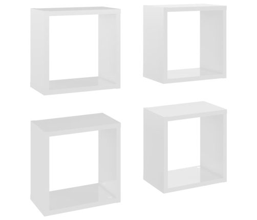 vidaXL Estantes cubo de pared 4 unidades blanco brillo 26x15x26 cm