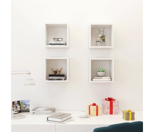 vidaXL Estantes cubo de pared 4 unidades blanco brillo 26x15x26 cm