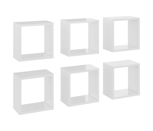 Estantes cubo de pared 6 unidades blanco brillo 26x15x26 cm