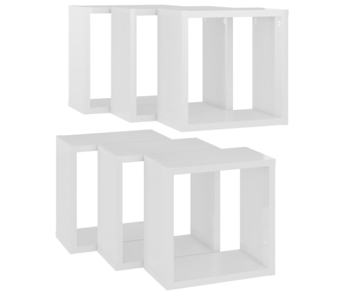 Estantes cubo de pared 6 unidades blanco brillo 26x15x26 cm