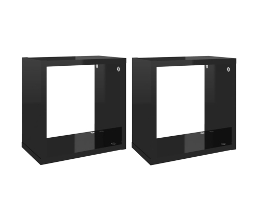 vidaXL Estantes cubo de pared 2 unidades negro brillo 26x15x26 cm