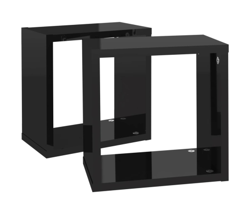 vidaXL Estantes cubo de pared 2 unidades negro brillo 26x15x26 cm