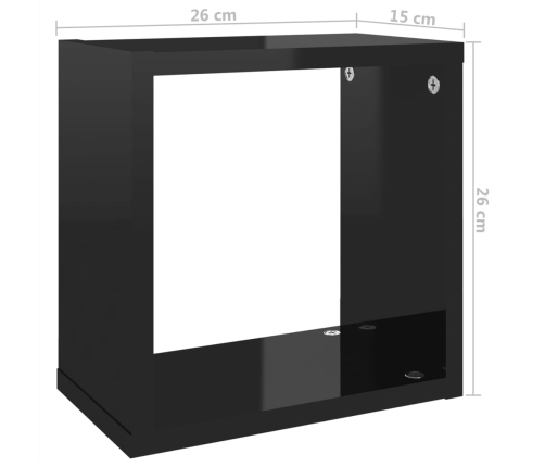 vidaXL Estantes cubo de pared 2 unidades negro brillo 26x15x26 cm