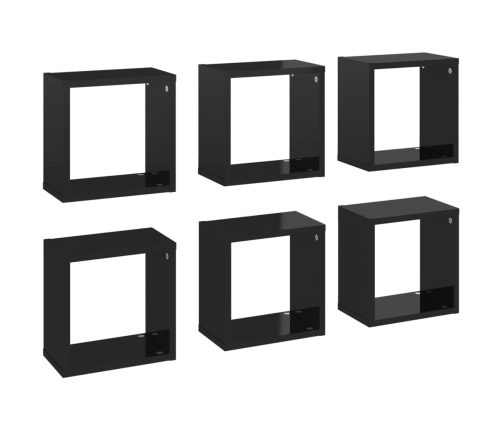 Estantes cubo de pared 6 unidades negro brillo 26x15x26 cm