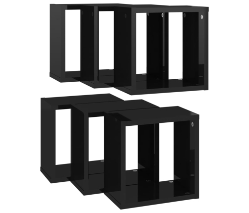 Estantes cubo de pared 6 unidades negro brillo 26x15x26 cm