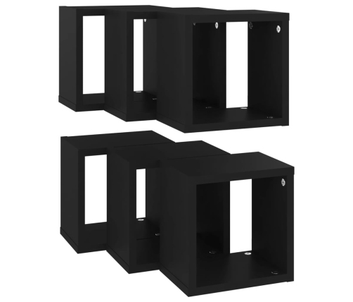 Estantes cubo de pared 6 unidades negro 22x15x22 cm