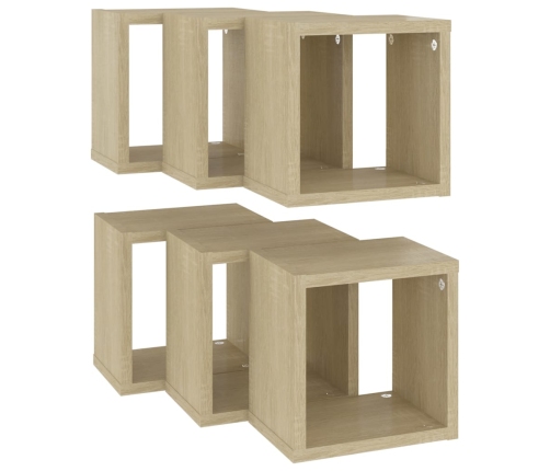 vidaXL Estantes de cubo de pared 6 unidades roble Sonoma 22x15x22 cm