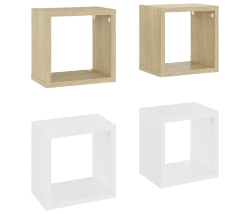 Estantes de cubo de pared 4 uds blanco roble 22x15x22 cm