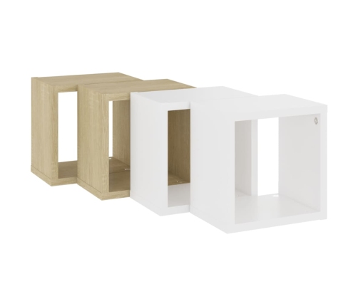 Estantes de cubo de pared 4 uds blanco roble 22x15x22 cm