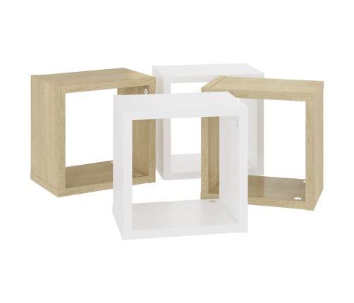 Estantes de cubo de pared 4 uds blanco roble 22x15x22 cm