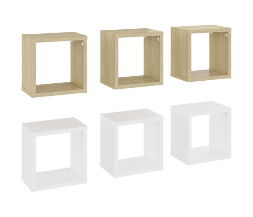 Estantes de cubo de pared 6 uds blanco roble 22x15x22 cm