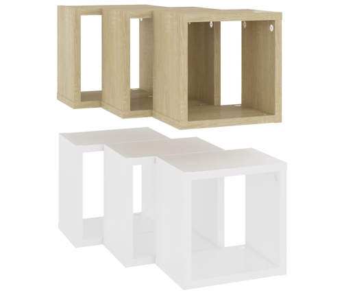 Estantes de cubo de pared 6 uds blanco roble 22x15x22 cm