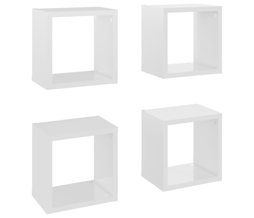 Estantes cubo de pared 4 unidades blanco brillo 22x15x22 cm