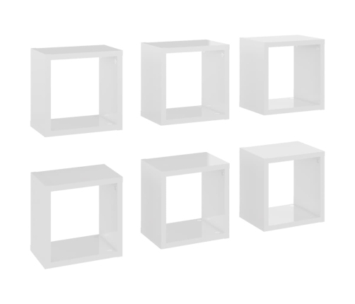 Estantes cubo de pared 6 unidades blanco brillo 22x15x22 cm