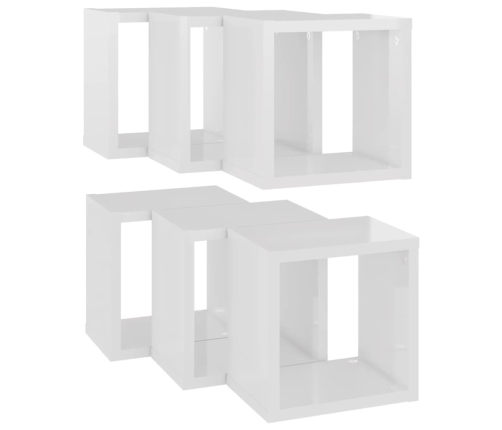 Estantes cubo de pared 6 unidades blanco brillo 22x15x22 cm