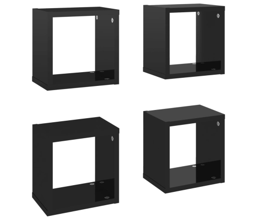 Estantes cubo de pared 4 unidades negro brillo 22x15x22 cm