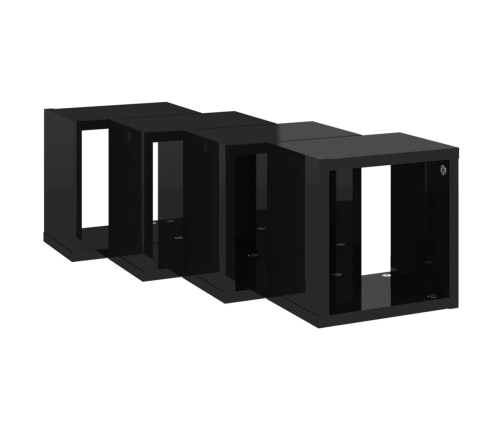 Estantes cubo de pared 4 unidades negro brillo 22x15x22 cm