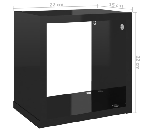 vidaXL Estantes cubo de pared 6 unidades negro brillo 22x15x22 cm