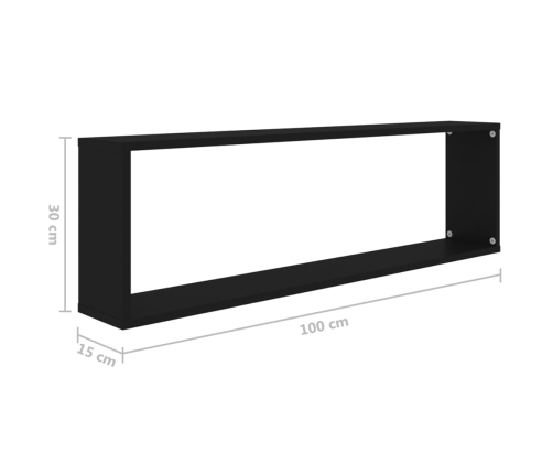 vidaXL Estantes cubo de pared 2 uds contrachapado negro 100x15x30 cm