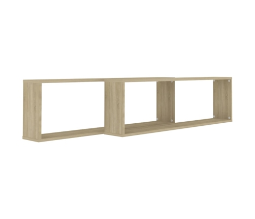 vidaXL Estantes cubo pared 2uds contrachapado roble Sonoma 100x15x30cm