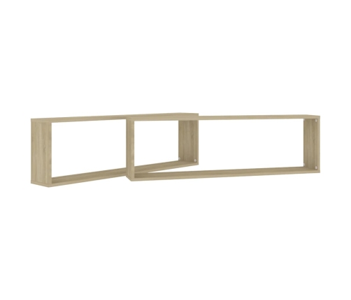 vidaXL Estantes cubo pared 2uds contrachapado roble Sonoma 100x15x30cm