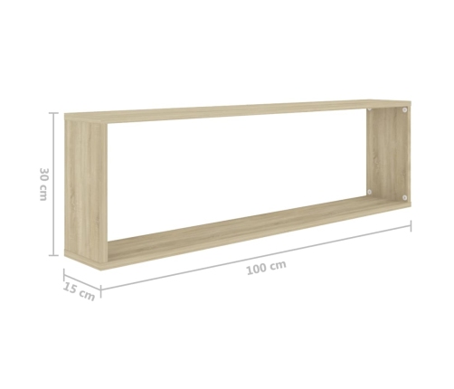 vidaXL Estantes cubo pared 2uds contrachapado roble Sonoma 100x15x30cm