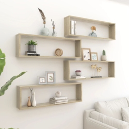 Estantes cubo pared 4uds contrachapado roble Sonoma 100x15x30cm