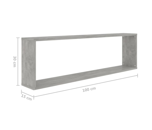 vidaXL Estante cubo pared 6uds contrachapado gris hormigón 100x15x30cm