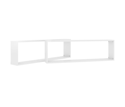 Estante cubo pared 2uds contrachapado blanco brillo 100x15x30cm