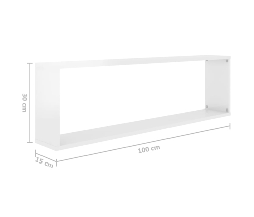 Estante cubo pared 2uds contrachapado blanco brillo 100x15x30cm