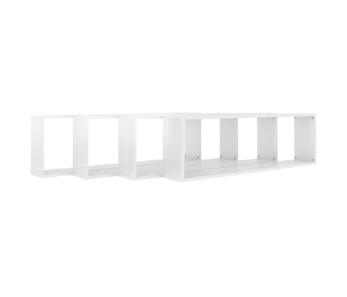 Estante cubo pared 4uds contrachapado blanco brillo 100x15x30cm