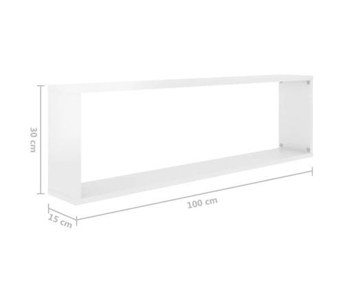 Estante cubo pared 4uds contrachapado blanco brillo 100x15x30cm