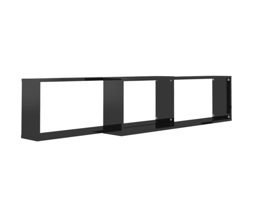 Estante cubo pared 2 uds contrachapado negro brillo 100x15x30cm