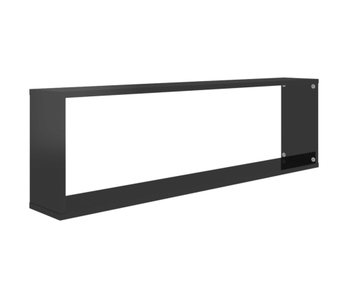 Estante cubo pared 6 uds contrachapado negro brillo 100x15x30cm