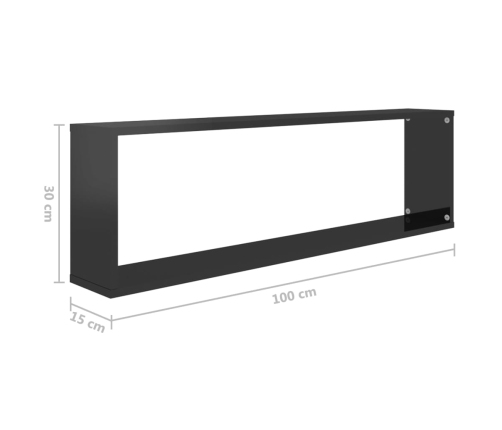 Estante cubo pared 6 uds contrachapado negro brillo 100x15x30cm