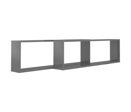 vidaXL Estante cubo pared 2 uds contrachapado gris brillo 100x15x30 cm