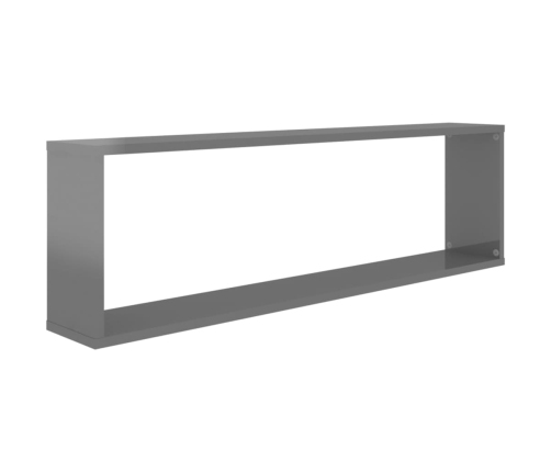 vidaXL Estante cubo pared 2 uds contrachapado gris brillo 100x15x30 cm