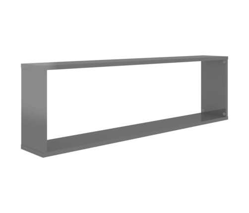 vidaXL Estante cubo pared 4 uds contrachapado gris brillo 100x15x30 cm