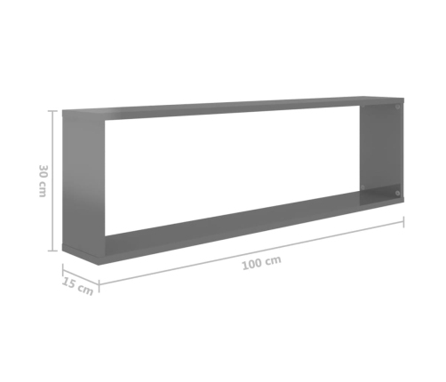 vidaXL Estante cubo pared 4 uds contrachapado gris brillo 100x15x30 cm