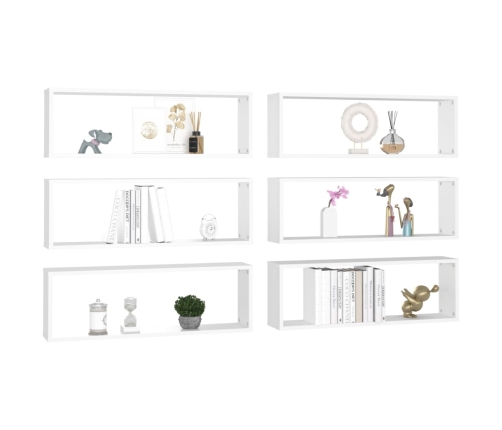 Estantes cubo de pared 6 uds contrachapado blanco 80x15x26,5 cm