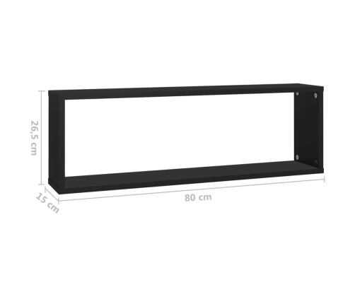 Estantes cubo de pared 2 uds contrachapado negro 80x15x26,5 cm