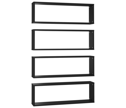 Estantes cubo de pared 4 uds contrachapado negro 80x15x26,5 cm