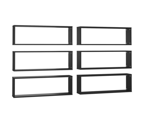 vidaXL Estantes cubo de pared 6 uds contrachapado negro 80x15x26,5 cm