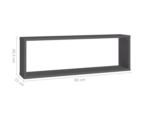 Estantes cubo de pared 2 uds contrachapado gris 80x15x26,5 cm