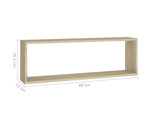 Estantes cubos de pared 2 uds contrachapada roble 80x15x26,5 cm